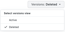 Versions drop-down menu showing the deleted option