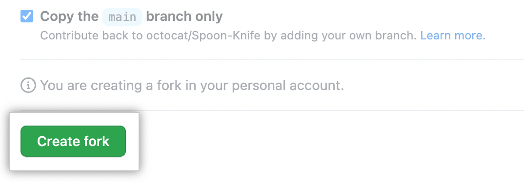 Emphasized create fork button