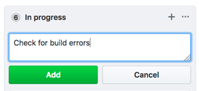 Field for typing a note and Add card button