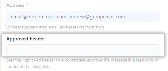 Caixa de texto do cabeçalho Approved do email