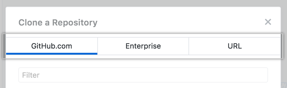 Location tabs in the Clone a repository menu