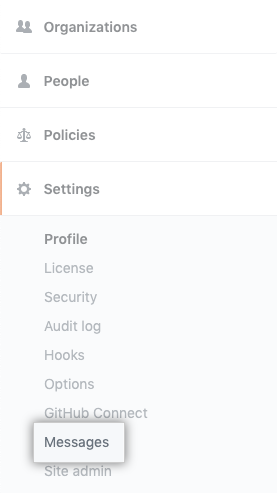 Messages tab in the enterprise settings sidebar