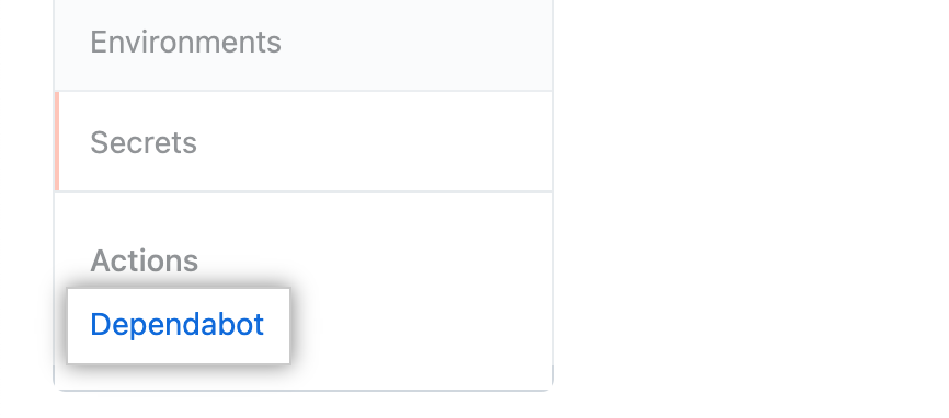 Dependabot secrets sidebar option