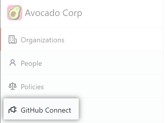 [Enterprise アカウント] サイドバーの [Github Connect] タブ