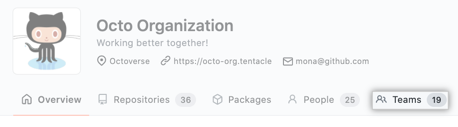 Teams tab on the organization page