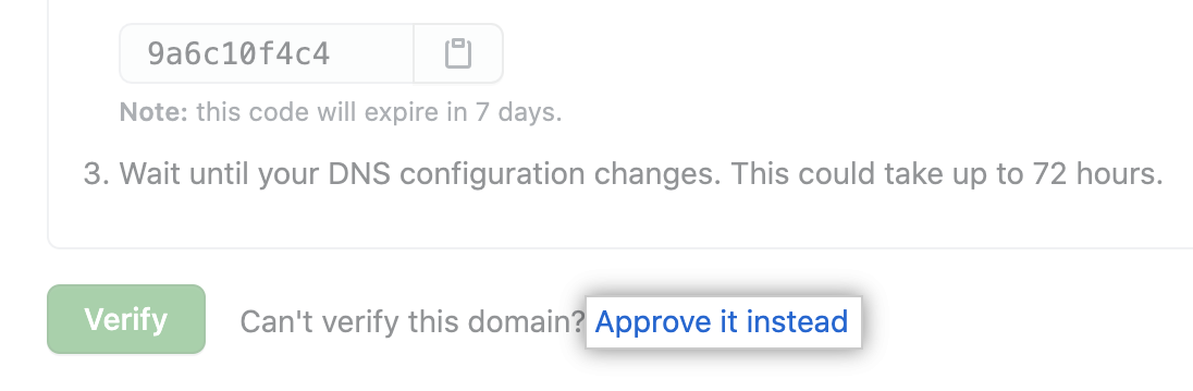 "Approve it instead" text when verifying a domain