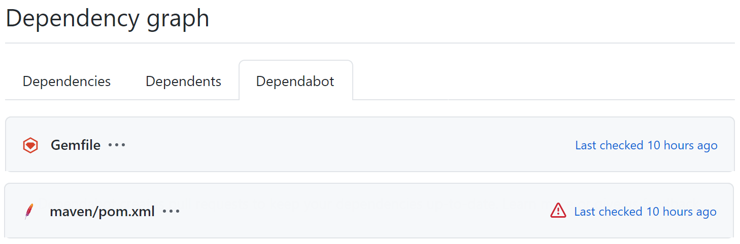 Dependabot view showing an error