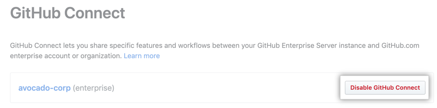 Disable GitHub Connect button next to an enterprise account or organization name