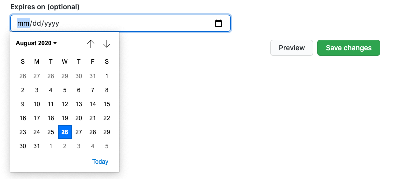 Screenshot of the calendar drop-down menu to choose expiration date