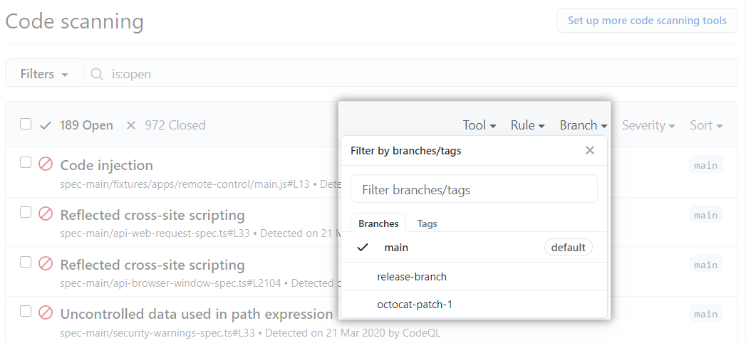 Filtering alerts by branch