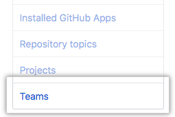 Teams tab in the organization settings sidebar