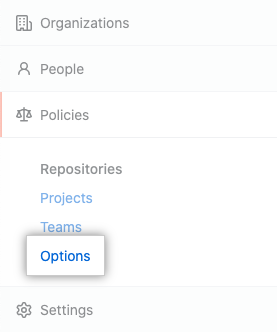 Options tab in the enterprise account settings sidebar