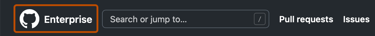 Screenshot of the header of any page on GitHub. The GitHub logo and "Enterprise" are highlighted with an orange outline.